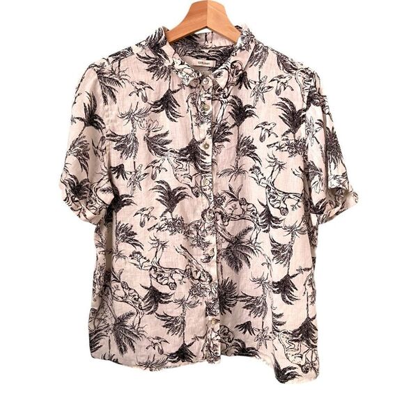 Joie Black and White Jungle Front Button Top in Size US Large - Picture 1 of 9